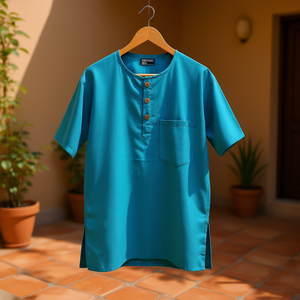 ชุดคุร์ตะผ้าฝ้าย 100% สีน้ำเงิน - Product Image 3