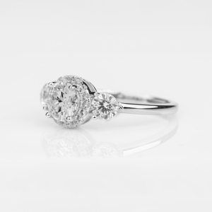 Brilliant 18K Gold Round Cut Diamond Three Stone Halo Engagement <b>Ring</b> Fine Bridal Jewelry Luxury Gift for Her Anniversary - Product Image 5