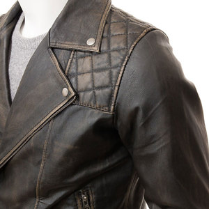 Veste en cuir de style vintage à col montant enduit, disponible en OEM, pour hommes, respirante, confortable, avec logo sur le devant - Product Image 5
