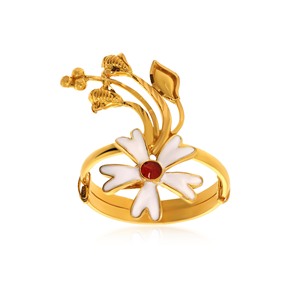 Premium Gold Plated White Enamel Blossom Flower <b>Adjustable</b> <b>Ring</b> with Red Crystal Center Nature Inspired Floral <b>Ring</b> for Women - Product Image 3