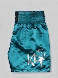 Shorts de boxe K4 unisexe bleu sarcelle polyester/coton respirant coupe ample pour adulte, vêtement d'arts martiaux mixtes avec logo imprimé sur le devant 140g - Product Image 3