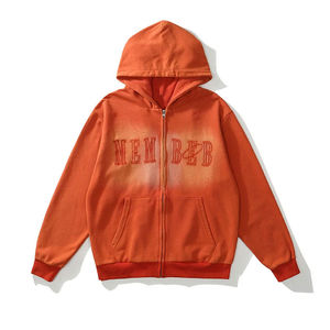 Sudadera con capucha para hombre, 100% algodón mezclado, lavado ácido, bordado desgastado, con cremallera, tejido polar, corte holgado, invierno, servicio OEM - Product Image 4