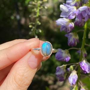 Natural Labradorite Crystal Ring 925 Sterling Silver Handmade Oval Cut Stackable Thin Band Hippie Jewelry <b>Gift</b> - Product Image 6