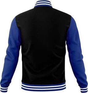 Veste universitaire noire et bleu roi pour homme avec bordure à rayures blanches, style preppy, coupe classique, matière polyester, col rabattu - Product Image 5