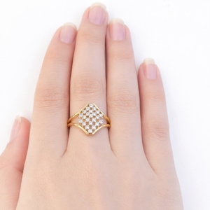 18K Yellow Gold Geometric Diamond Cluster <b>Ring</b> for Women Elegant Square <b>Statement</b> Design Wedding Party Fine Jewelry High Polish - Product Image 4