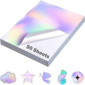 50 feuilles de stickers décoratifs holographiques imprimables au jet d'encre et au laser, format US Letter (8,5 x 11 pouces), compatibles avec les imprimantes - Product Image 1