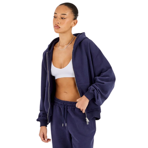 <b>Womens</b> Relaxed Full Zip Hooded Tracksuit Set <b>Long</b> Sleeve <b>Top</b> Straight Leg Trousers Drawstring Waist 2 Piece Casual Lounge Outfit - Product Image 3