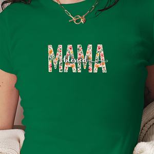 เสื้อยืดสั้นแฟชั่นสำหรับผู้หญิงแม่มีความสุขกับการออกแบบดอกไม้ - Product Image 1