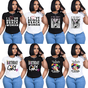 Nueva Camiseta con Cuello Redondo, Personalizable, Talla Americana, Logotipo Personalizado, Camisetas de Algodón y Poliéster para Mujer, Estampado de Rayas, Letras Impresas - Product Image 6