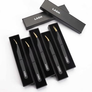 Pinzas Profesionales de Alta Calidad de Acero Inoxidable Antimagnéticas con Punta de Fibra Inclinada de 10 mm para Injerto de Pestañas de Volumen - Product Image 1