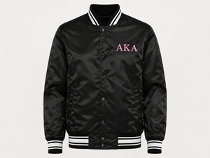 Customizable Satin Alpha kapa Alpha Bomber Alpha Varsity <b>Jacket</b> Xi Theta Phi Beta Tau custom Chi Mu embroidered Front Back logo - Product Image 2
