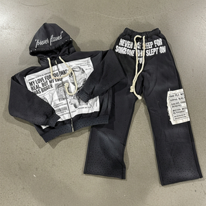 Ensemble de shorts 2 pièces personnalisé en molleton 100 % coton épais imprimé avec capuche, idéal pour le sport - Product Image 3
