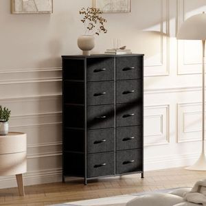 Armoire de rangement pour vêtements en acier pour chambre à coucher, avec 10 tiroirs en tissu, table de chevet, commodes - Product Image 2