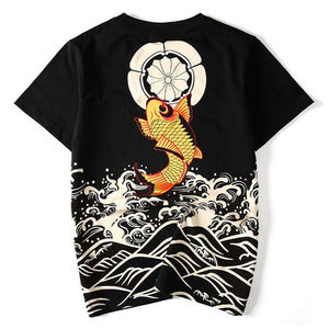 Camiseta Sukajan 100% Algodón con Estampado de Koi Dorado, Manga Corta, Corte Holgado, Diseño Sólido, Venta en Línea, Hecho en Pakistán - Product Image 5
