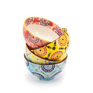 Ensemble de bols en céramique peints à la main, style bohème, plats ronds, motifs colorés, bols de service décoratifs - Product Image 1
