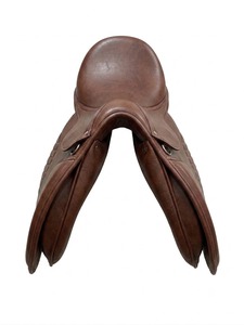 Selle d'équitation anglaise en cuir marron avec arceau en bois, taille complète, équipement d'équitation - Product Image 3