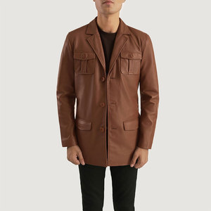 Blazer de Cuero Moderno para Hombre, Corte Entallado, Manga Larga, Estilo Clásico, Blazer de Cuero para Hombre - Product Image 1