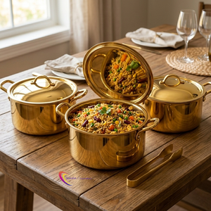 Olla de Acero Inoxidable Redonda, Chapada en Oro, de Lujo, para Calentar y Servir Alimentos, con Tapa, Utensilios de Cocina de Alta Calidad - Product Image 4