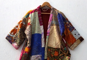 Nouveauté Veste Kantha vintage en coton Robe Kimono Kantha ethnique style bohème pour femmes - Product Image 6