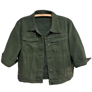 Women's 3/4 Sleeve <b>Cropped</b> <b>Denim</b> <b>Jacket</b> Light Wash Short Jean <b>Jacket</b> Trucker Coat Button-Up Casual Distressed Crop Jean <b>Jacket</b> - Product Image 3