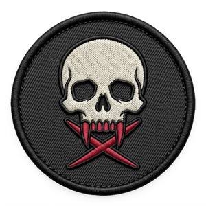 Parche Termoadhesivo Personalizado de Colmillos de Vampiro y Calavera, Insignia Bordada Circular con Cruz Roja para Chalecos de Motociclista, Ropa Gótica y Chaquetas - Product Image 1