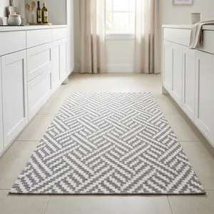 Modern Handmade PVC Patio Rugs Striped Pattern PET Friendly Washable Non-Slip Rubber Backing Low Pile Outdoor Use <b>Machine</b> - Product Image 2