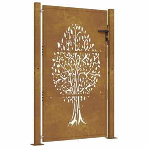 Puerta de Jardín de Acero Corten 39.4x59.1 con Diseño de Árbol, Valla y Enrejado - Product Image 2