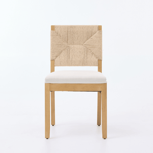 Set di 2 Sedie da Pranzo in Stile Mid-Century Moderno, Base in Legno con Corda in Rattan, Rivestimento in Lino, Schienale in Canna, Seduta Imbottita per Uso in Cucina - Product Image 1