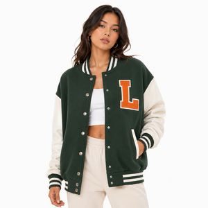 Blouson universitaire personnalisé homme/femme avec lettres brodées en twill, col côtelé, style vintage, streetwear universitaire 2026 - Product Image 4
