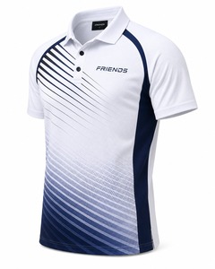 Polo sportif pour homme à manches courtes, imprimé géométrique, tissu tricoté à séchage rapide, blanc et bleu marine - Product Image 4