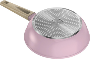 Pink Non Stick Frying <b>Pan</b> Metal Skillet with Wood <b>Handle</b> for Gas and Induction Cooking - Product Image 2