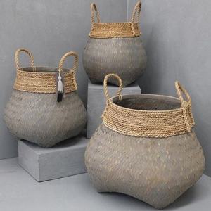 Panier en bambou blanc tressé, contenants de rangement, organisateur de cuisine, panier à linge pour articles ménagers de grande taille, boîte de rangement pour salle de bain blanche - Product Image 3