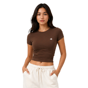 T-shirt basique pour femme à col rond, coupe ajustée minimaliste, design personnalisé, impression DTG, crop top en coton et élasthanne, streetwear, OEM - Product Image 1