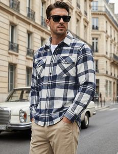 Men's <b>Flannel</b> Shirt Long Sleeve Button Down Plaid Shirts Lightweight Casual Stylish Shirt <b>Jacket</b> with Pockets - Product Image 6