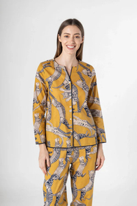 Ensemble de robes de nuit en coton à imprimé animal jaune pour femmes, prix de gros disponible - Product Image 6