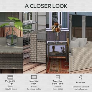 5-Piece Outdoor Patio Furniture Set PE Rattan Chair with Wood Grain <b>Plastic</b> Top Coffee <b>Table</b> Gray Two Pillows Included - Product Image 6