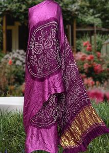 Sari de Seda Azul Pintado a Mano para Mujer, Tradicional Indio y Pakistaní, para Boda, Largo hasta el Suelo, Étnico, Corte Regular, para Todas las Estaciones - Product Image 4