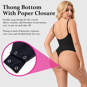 Custom Logo Wholesale Ribbed Seamless Spandex/Nylon Medium Control Eco-Friendly Bodysuit Thong Style Sculpting Shapewear - Product Image 3
