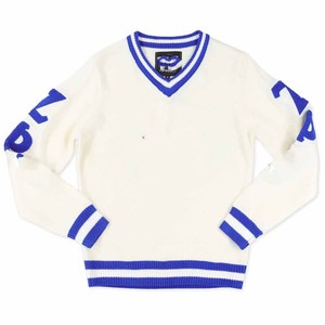 เสื้อสเวตเตอร์คอวี Zeta Phi Beta Sorority แบบสวมหัว - สีขาว/น้ำเงิน ปักลายตัวอักษรกรีก ZPB สำหรับผู้หญิง ขอบเสื้อแบบริบ พรีเมียม - Product Image 1