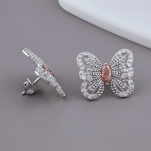 Boucles d'oreilles clous papillon Avina Jewels en or 14K plaqué rhodium, serties de diamants roses de laboratoire certifiés IGI, taille marquise, pour femme - Product Image 2