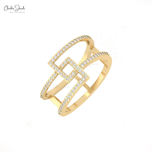 Trendy Products Natural 0.9mm Pave <b>Set</b> White Diamond Bypass <b>Ring</b> in 14k Solid Gold Stackable Wedding Band Jewelry For <b>Women</b> - Product Image 1