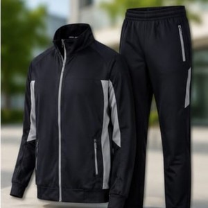 Conjunto Deportivo para Hombre, Color Negro, Manga Larga, Cierre de Cremallera, Estilo Deportivo, Color Sólido, Poliéster, Ropa de Otoño con Bolsillos Laterales - Product Image 5