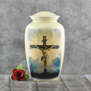 Wholesale Luxury Blue Sky Metal Cremation Urn Bulk Memorial Jar with Hot Air <b>Balloon</b> Cloud Design and Polished Enamel Finish - Product Image 4