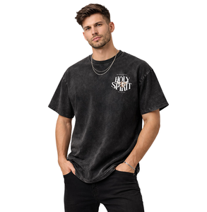 Camiseta Vintage Negra Lavada con Logo 'Holy Spirit' - Camiseta Oversize con Estampado Gráfico Hip Hop Personalizado para Hombre - Product Image 2