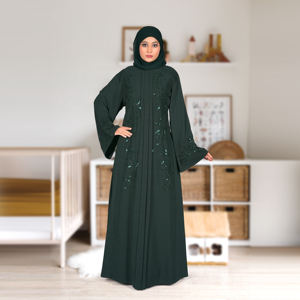 Abaya Nida avec embellissement perlé à la main, panneau avant plissé, manches longues, robe islamique longue jusqu'au sol, tenue de soirée pour femmes - Product Image 2