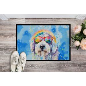 Old English Sheepdog Hippie Felpudo Antideslizante Interior/Exterior Lavable Alfombra de pila baja 24H X 36W para entrada de puerta delantera - Product Image 2