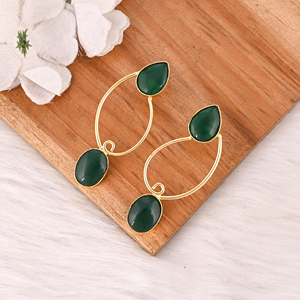 <b>Emerald</b> Hydro Gemstone Brass Earrings Gold Plated Bezel Setting Women's Statement Fashion Jewelry - Product Image 4