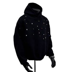 Sweat à capuche pour homme de haute qualité, 100% coton, effet délavé, coupe courte, unisexe, streetwear, strass vieillis, coupe oversize - Product Image 1