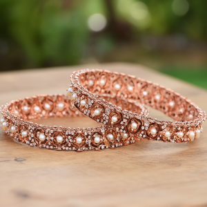 Krishna Kada <b>Bangles</b> 2x6-Trendy <b>Copper</b> Bracelets with Pearl & Diamond Accents - Product Image 3