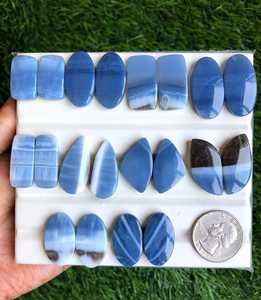 Paires de cabochons ovales en opale bleue naturelle, pierres précieuses en vrac pour la fabrication de bijoux, vente en gros de cabochons en opale bleue à dos plat assortis - Product Image 2